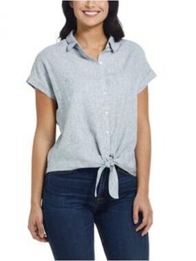 Weatherproof Vintage Light Blue Tie-Front Button Down Shirt